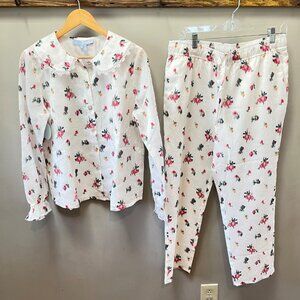 New HILL HOUSE HOME The Going Out Pajama 2 Piece Set‎ M Ivory Ikat Floral-Sz. M